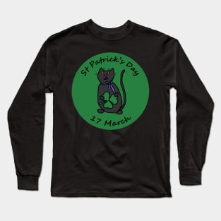 Cat with Ribbon and Shamrock St Patricks Day Long Sleeve T-Shirt